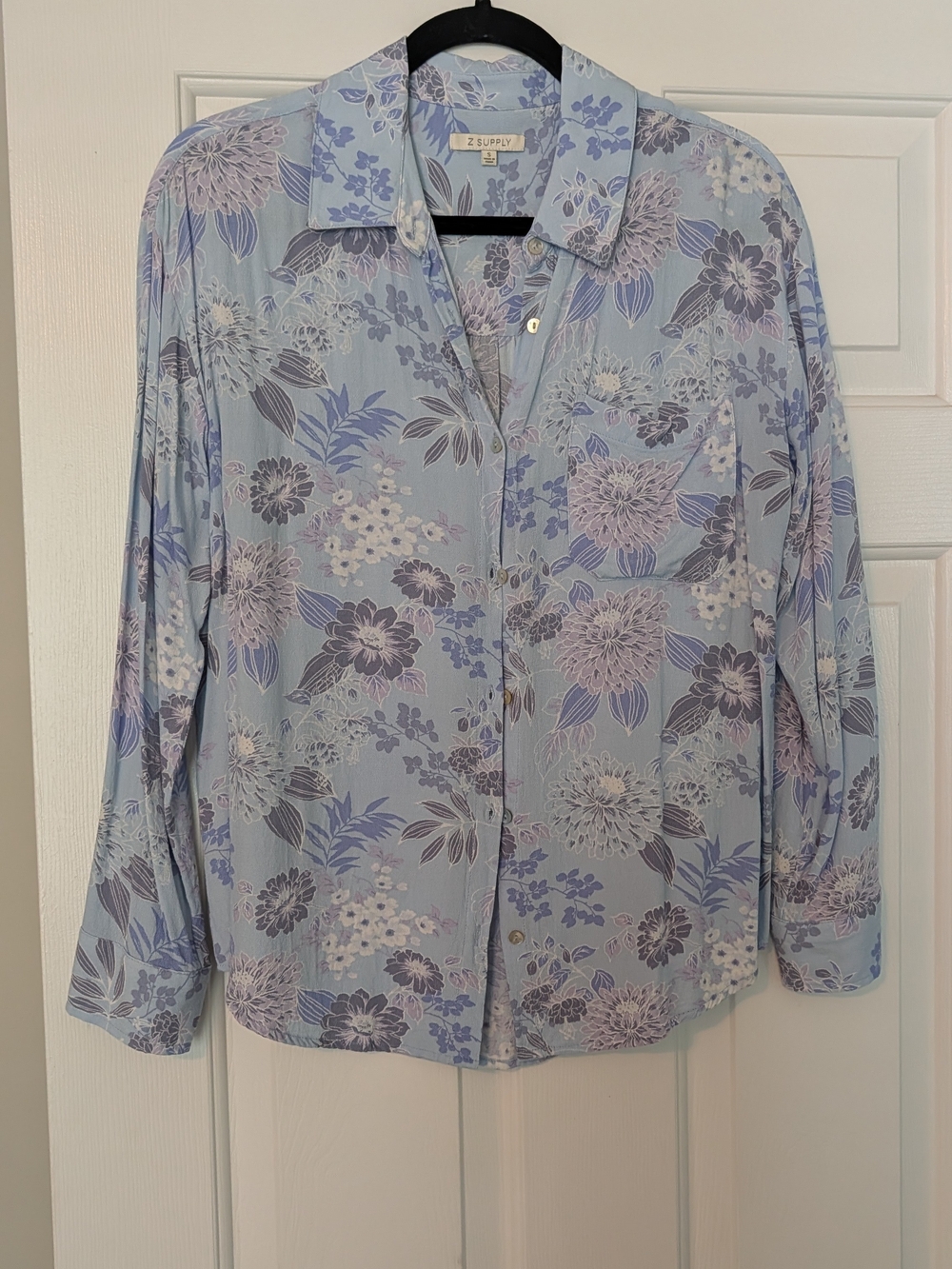 Z Supply Light Blue Floral Button-Down Blouse